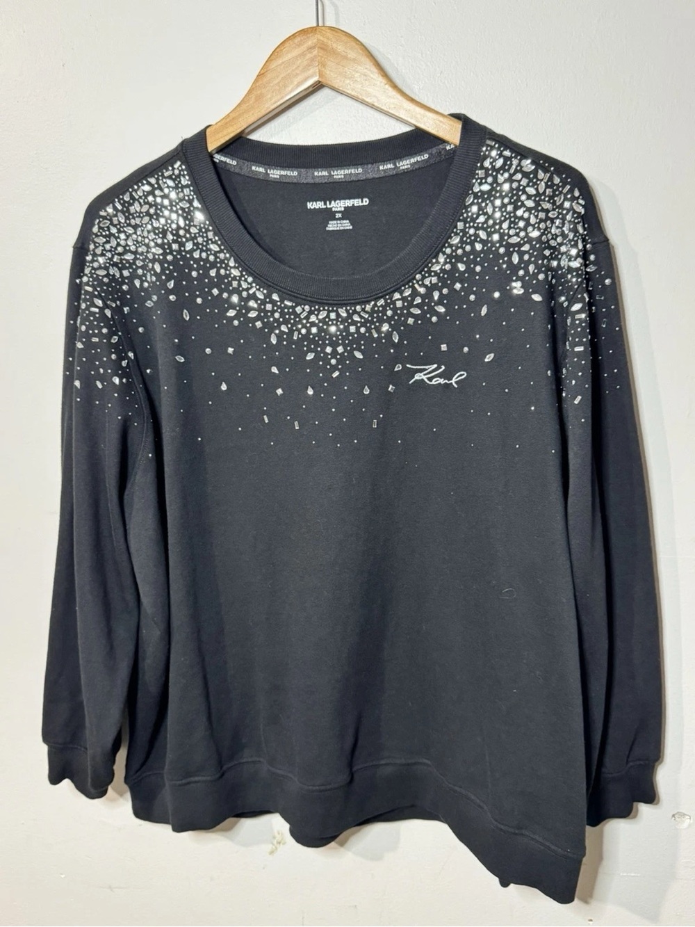 Karl Lagerfeld Black Crystal-Embellished Crewneck Sweatshirt